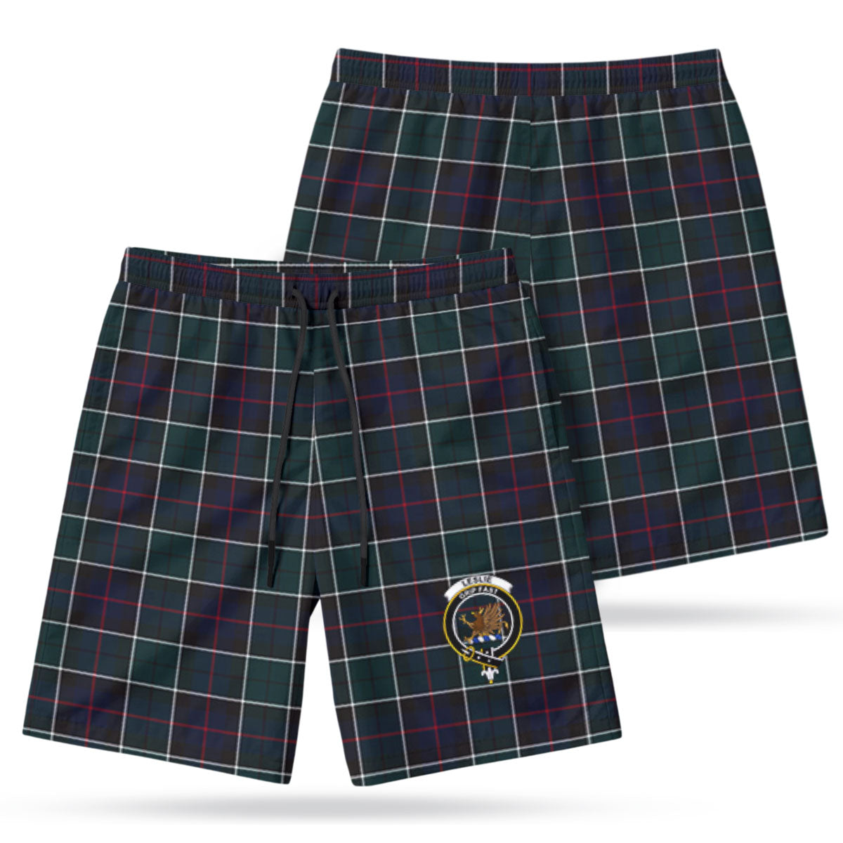 Leslie Hunting Modern Tartan Crest Men's Beach Shorts