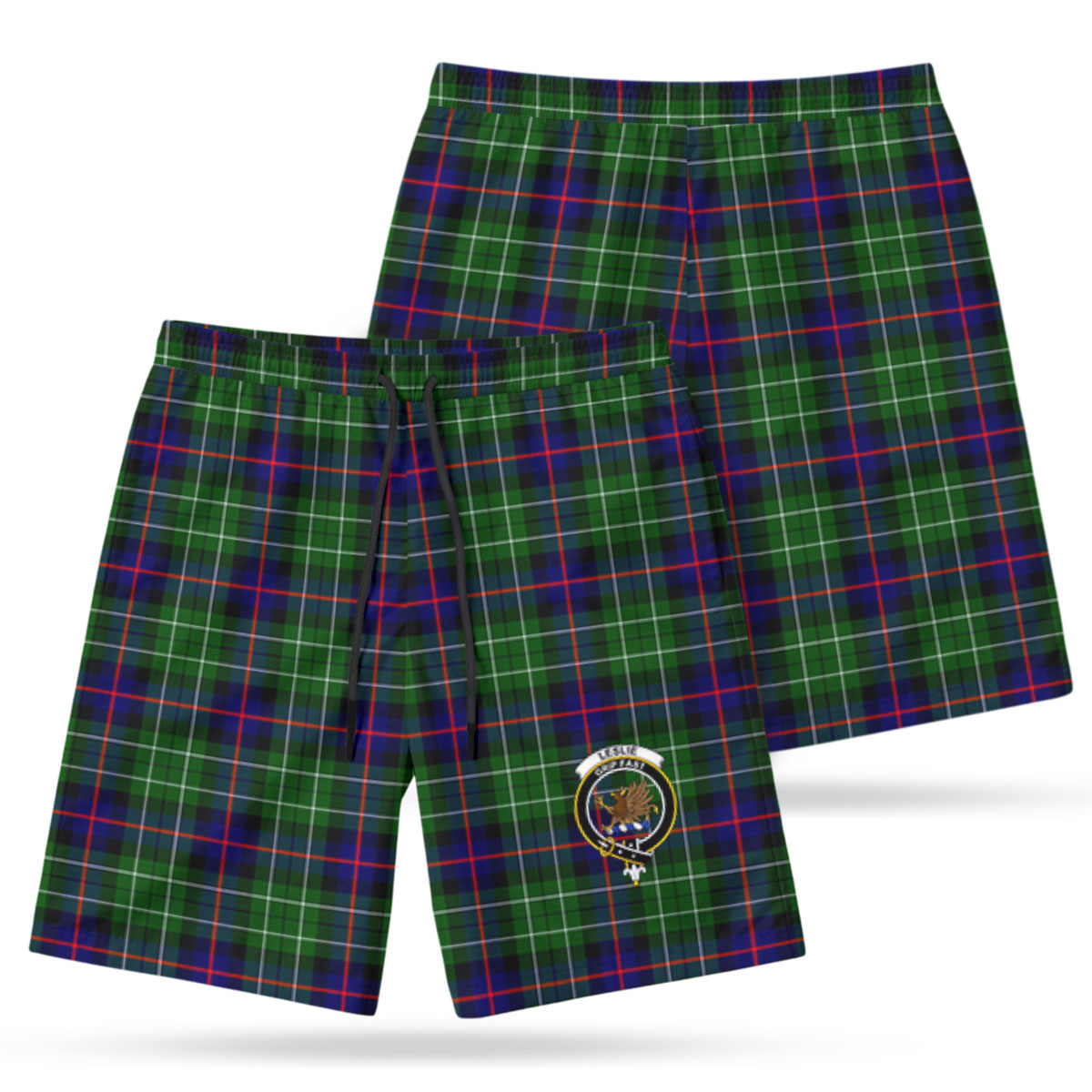 Leslie Hunting Tartan Crest Men's Beach Shorts