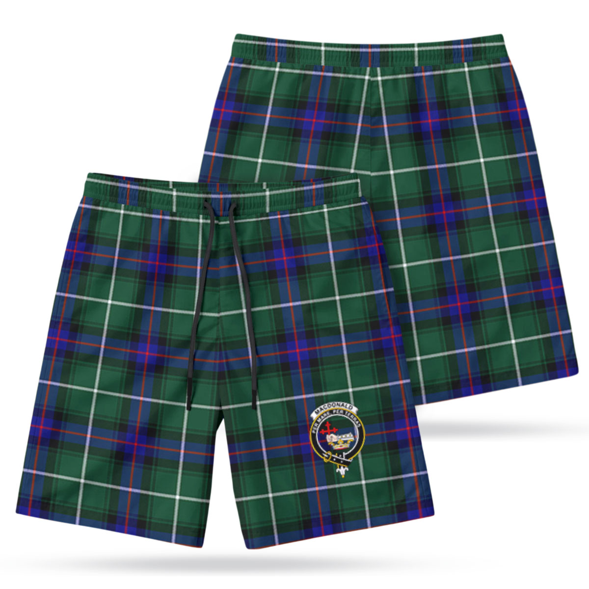 MacDonald of the Isles Hunting Modern Tartan Crest Men's Beach Shorts