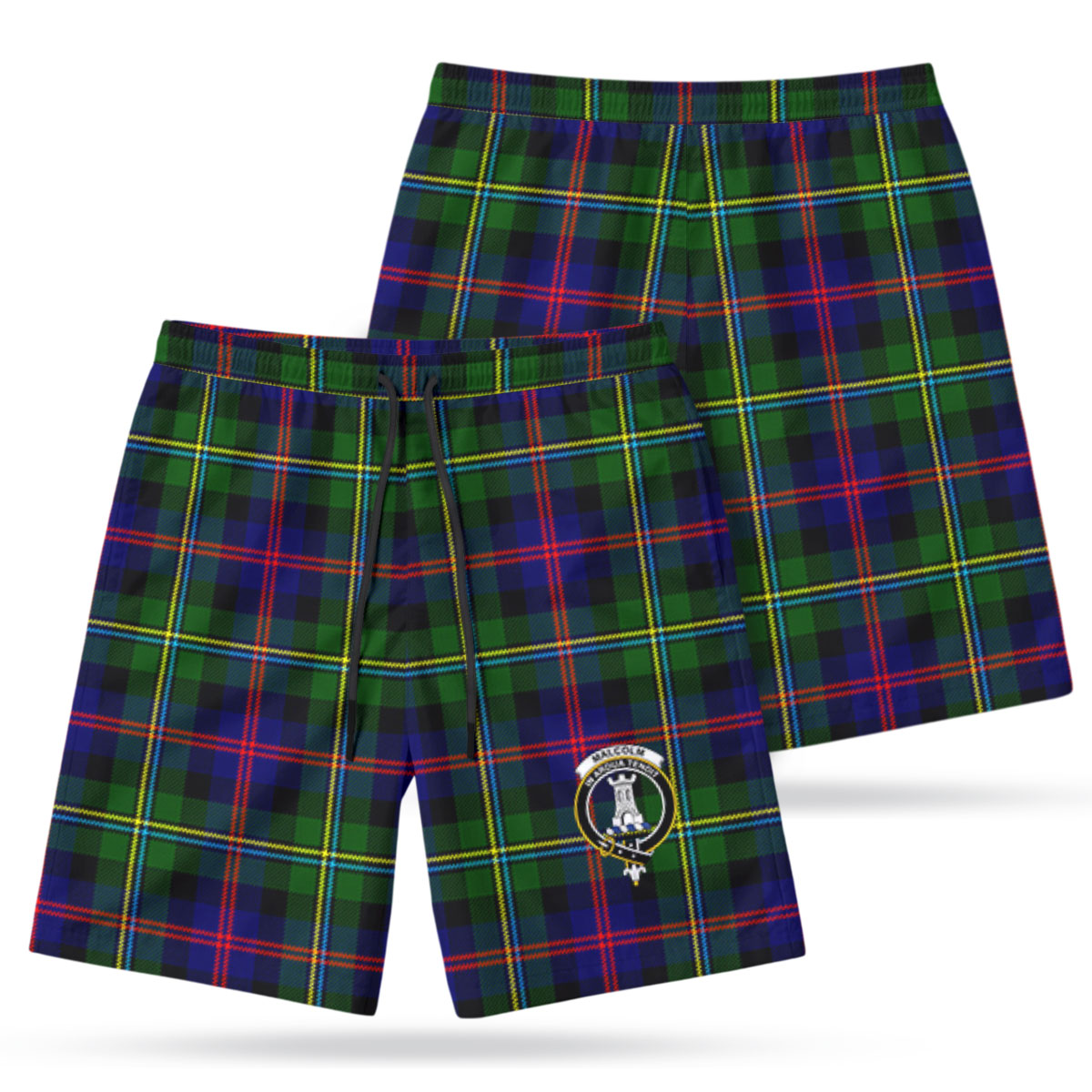 Malcolm (or MacCallum) Tartan Crest Men's Beach Shorts