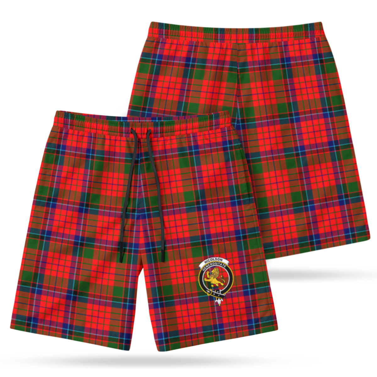 Nicolson Modern Tartan Crest Men's Beach Shorts
