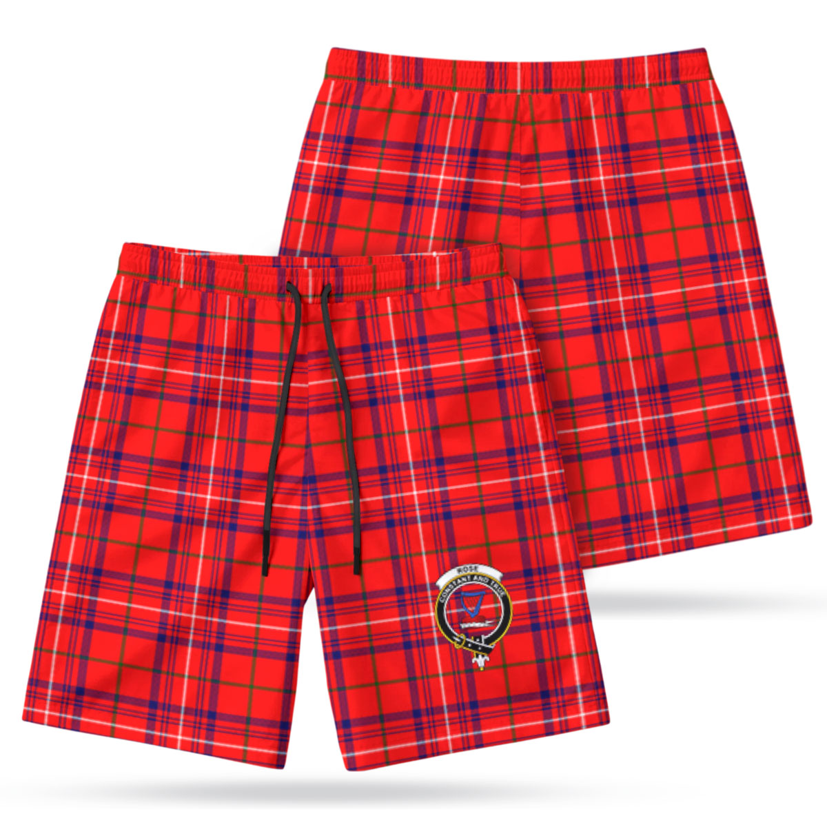 Rose Modern Tartan Crest Men's Beach Shorts