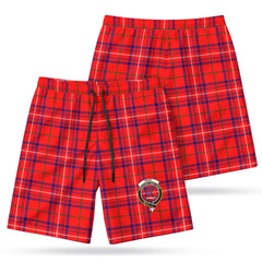 Rose Modern Tartan Crest Men's Beach Shorts