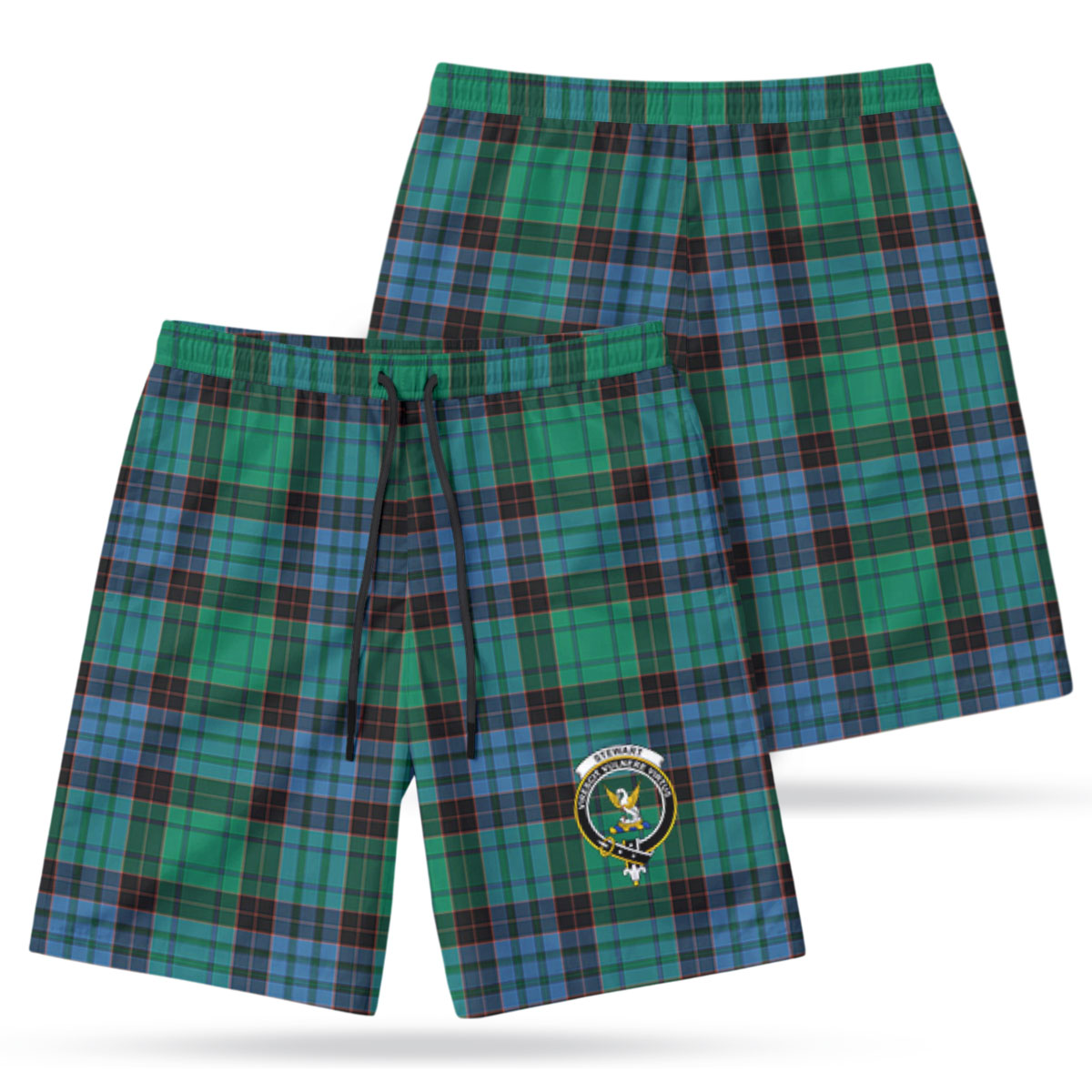 Stewart Old Ancient Tartan Crest Men's Beach Shorts