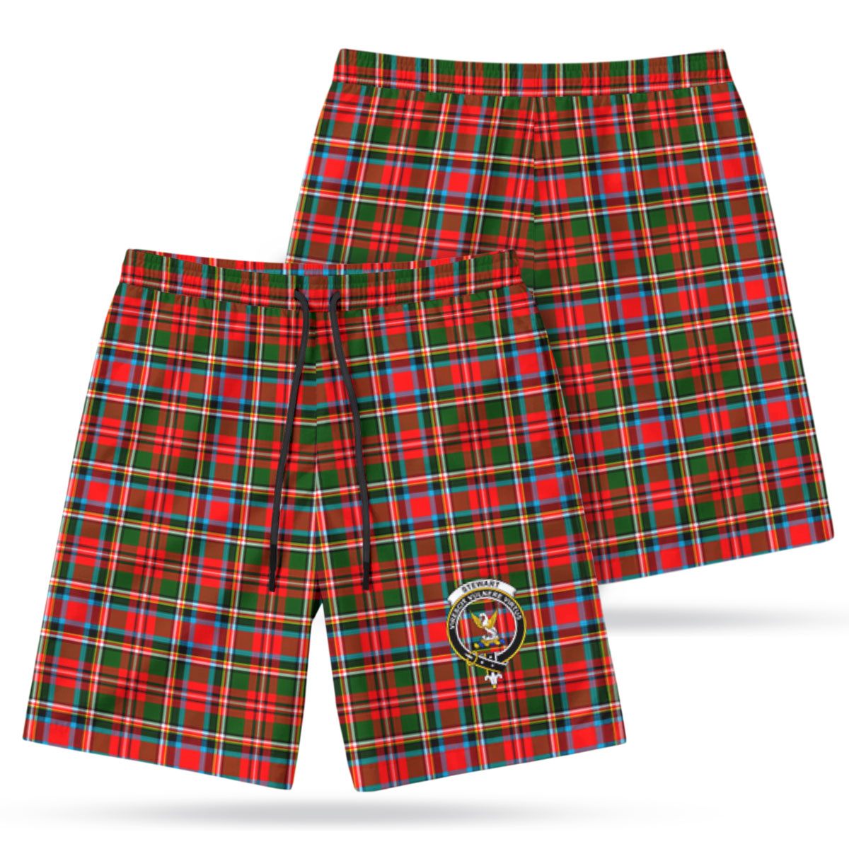 Stewart Royal Tartan Crest Men's Beach Shorts