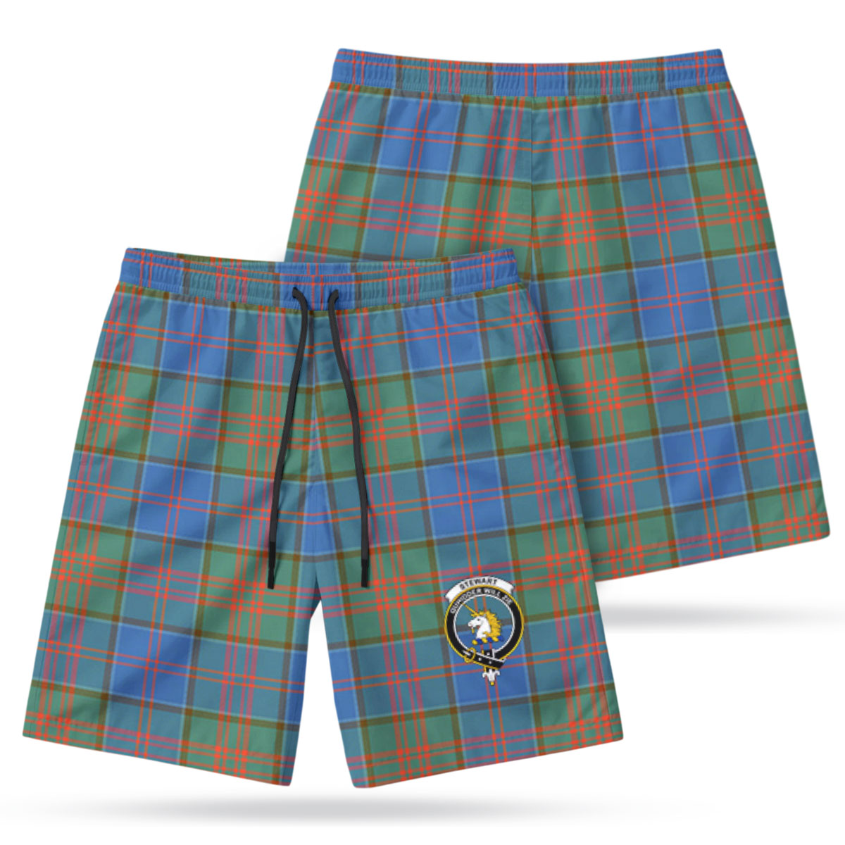 Stewart of Appin Hunting Ancient Tartan Crest Men's Beach Shorts