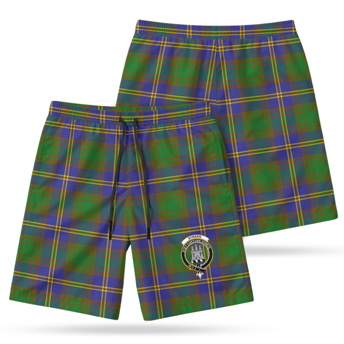 Strang (or Strange) Tartan Crest Men's Beach Shorts