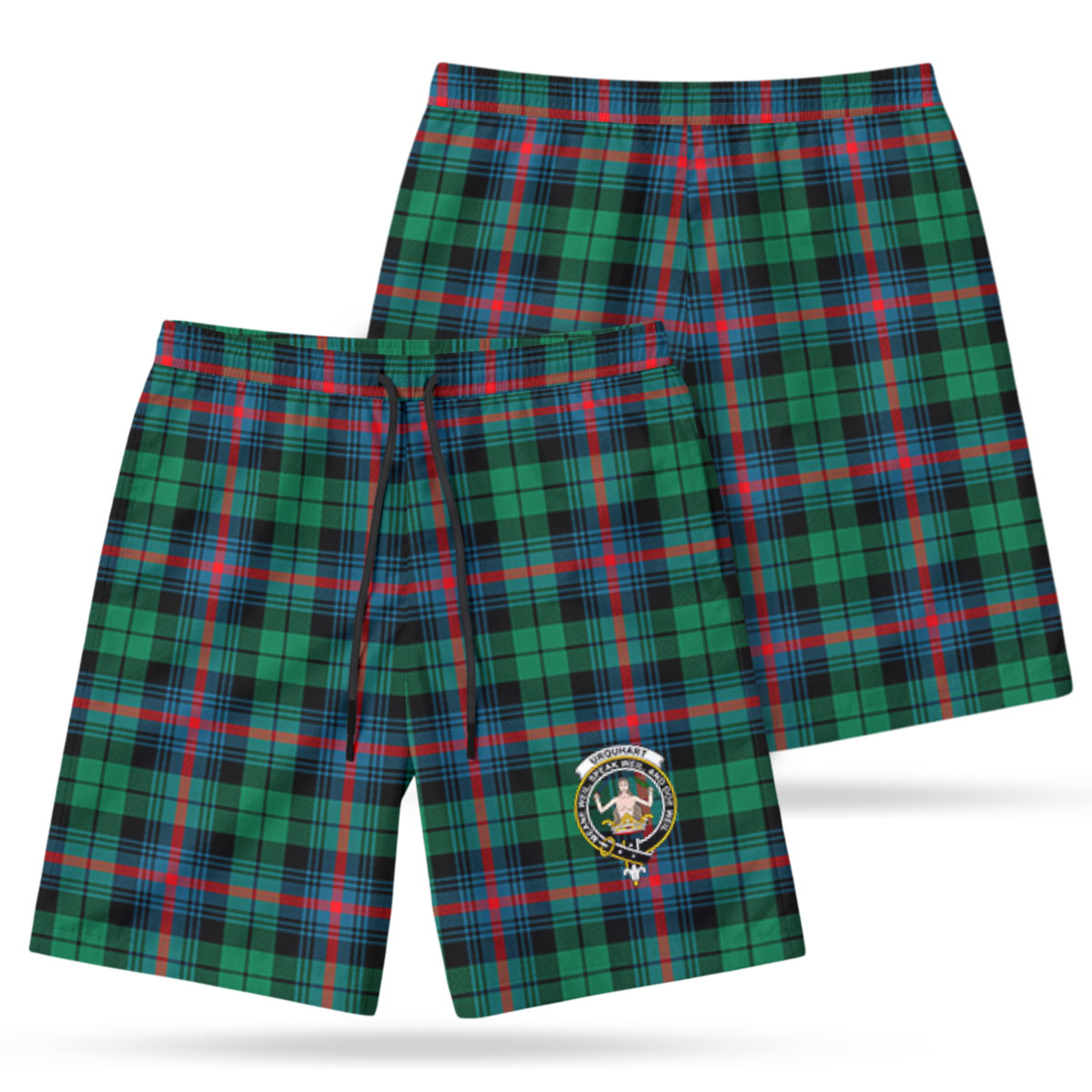 Urquhart Broad Red Ancient Tartan Crest Men's Beach Shorts