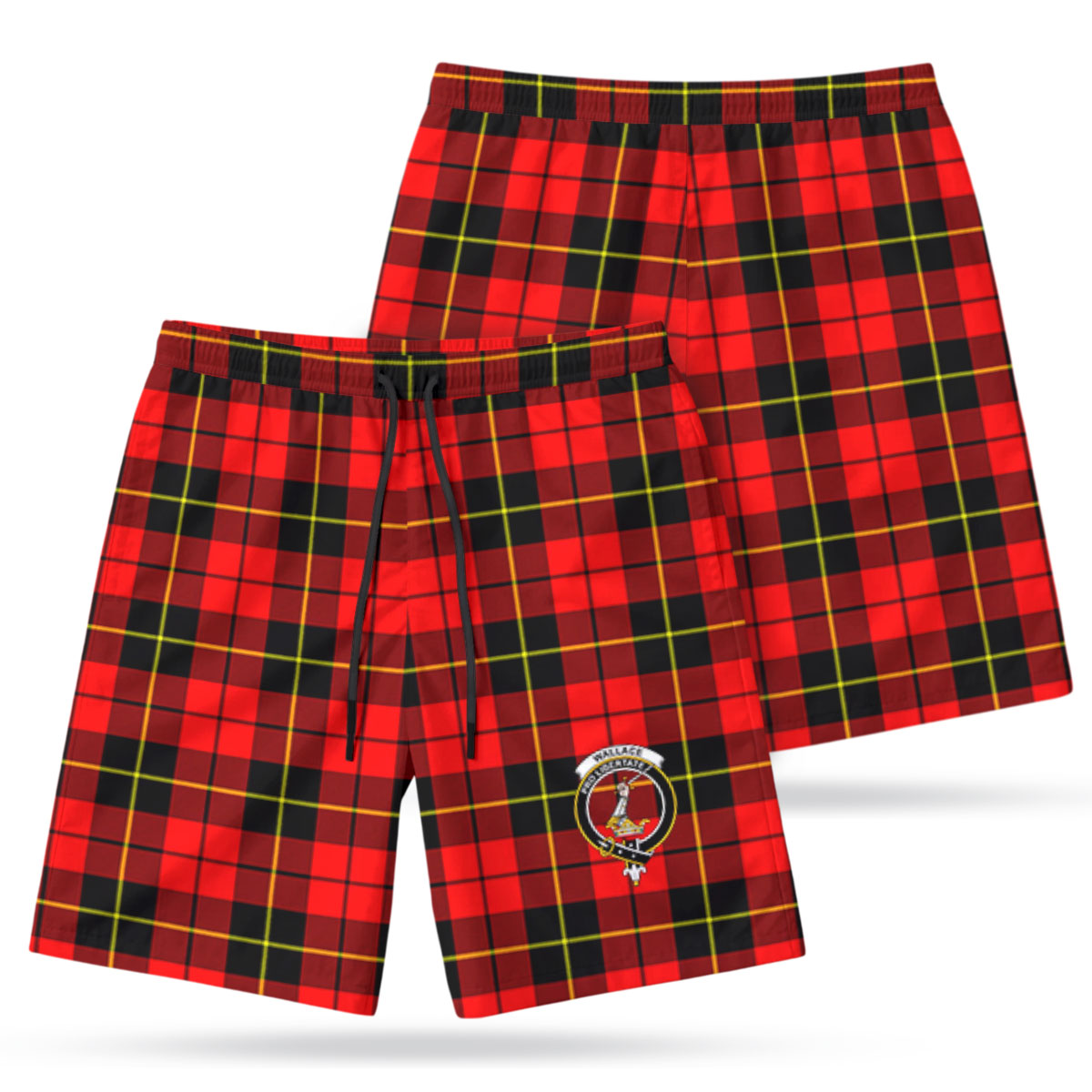 Wallace Hunting Red Tartan Crest Men's Beach Shorts