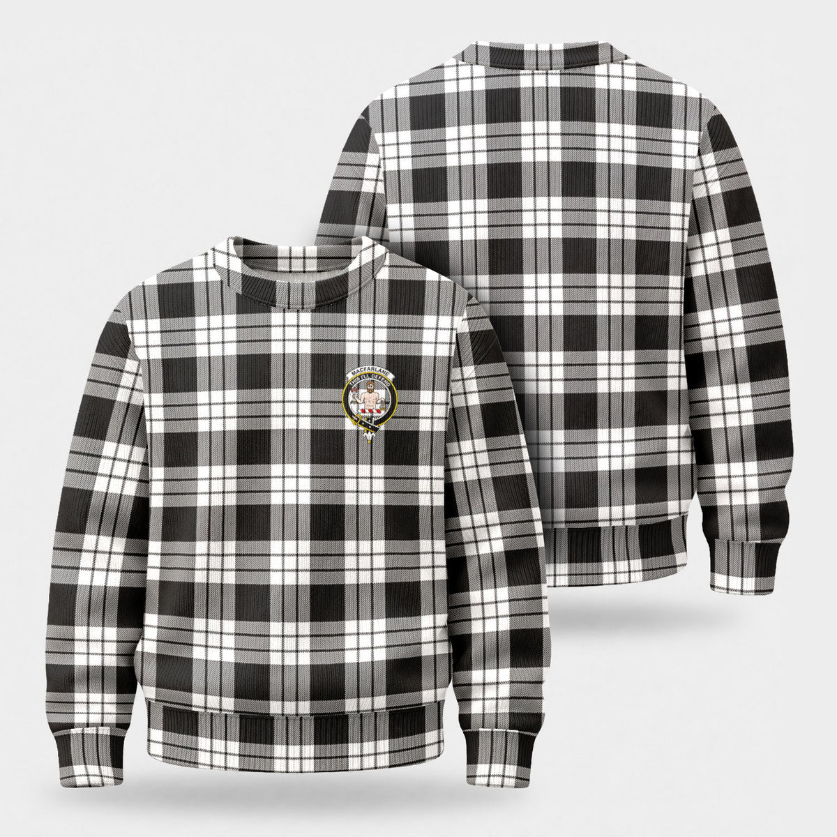 MacFarlane Black - White Tartan Crest Sweater