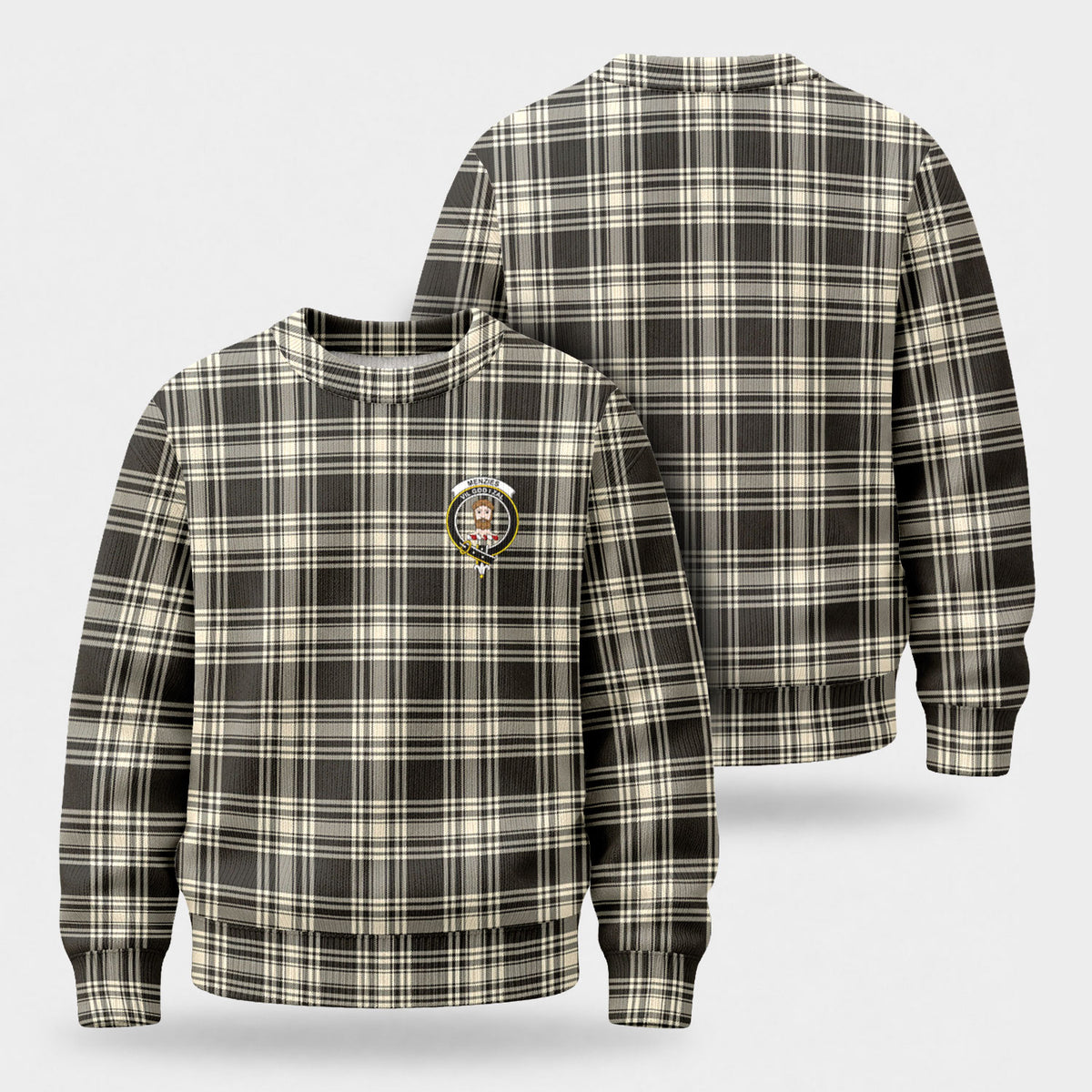 Menzies Black - White Ancient Tartan Crest Sweater