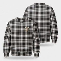 Menzies Black - White Modern Tartan Crest Sweater