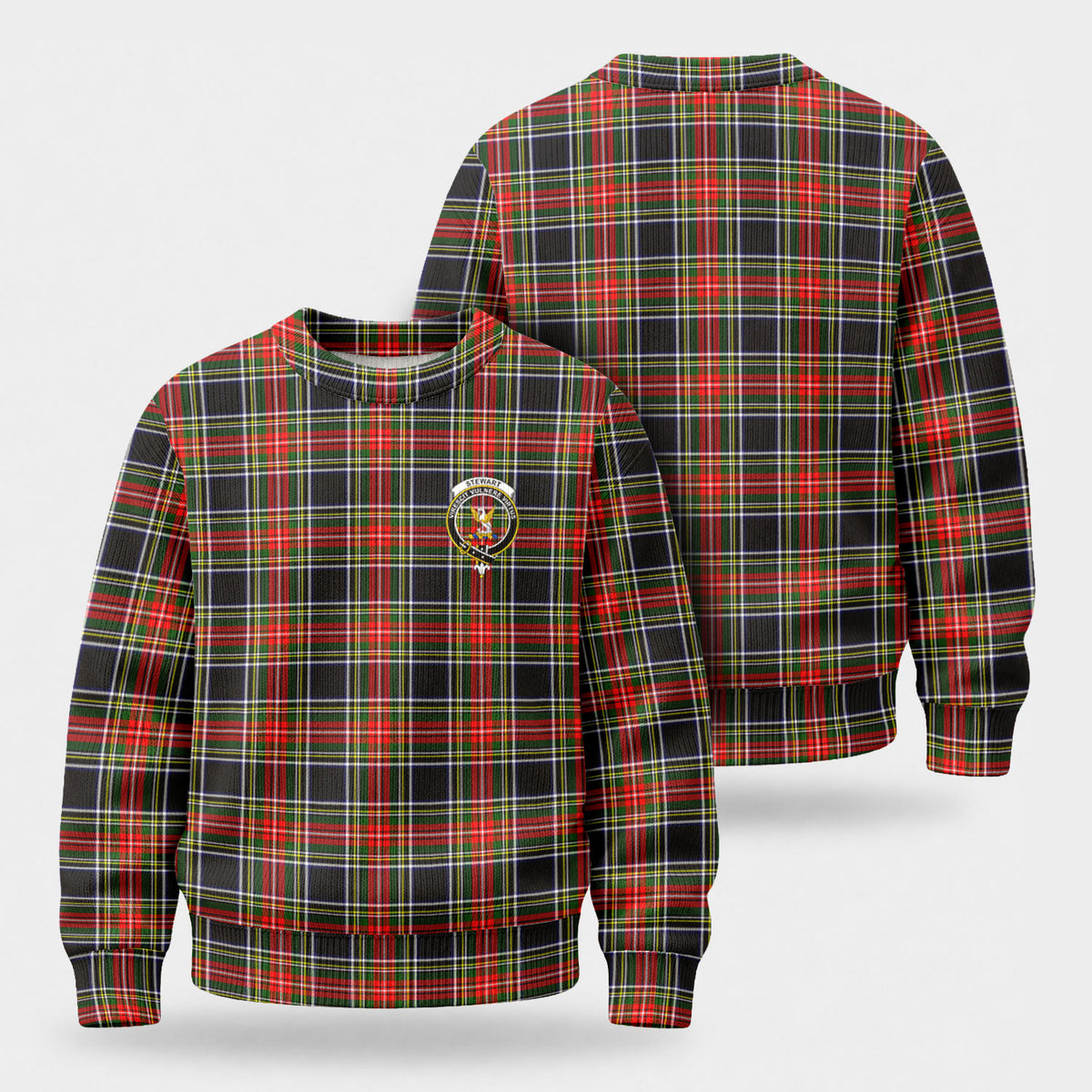 Stewart Black Tartan Crest Sweater