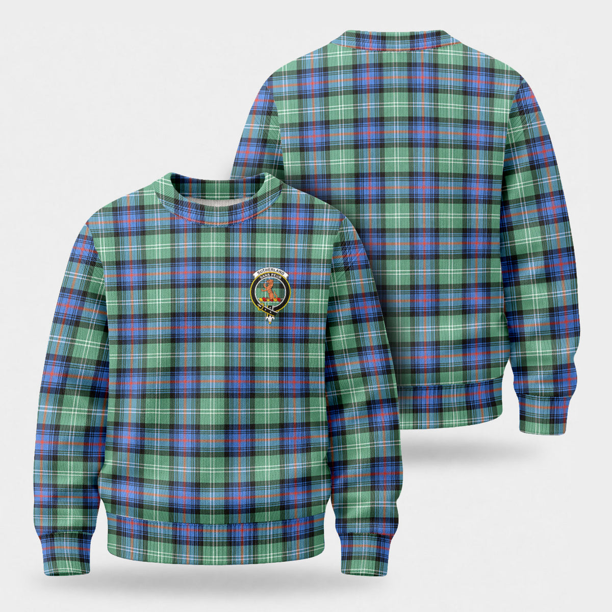 Sutherland Old Ancient Tartan Crest Sweater