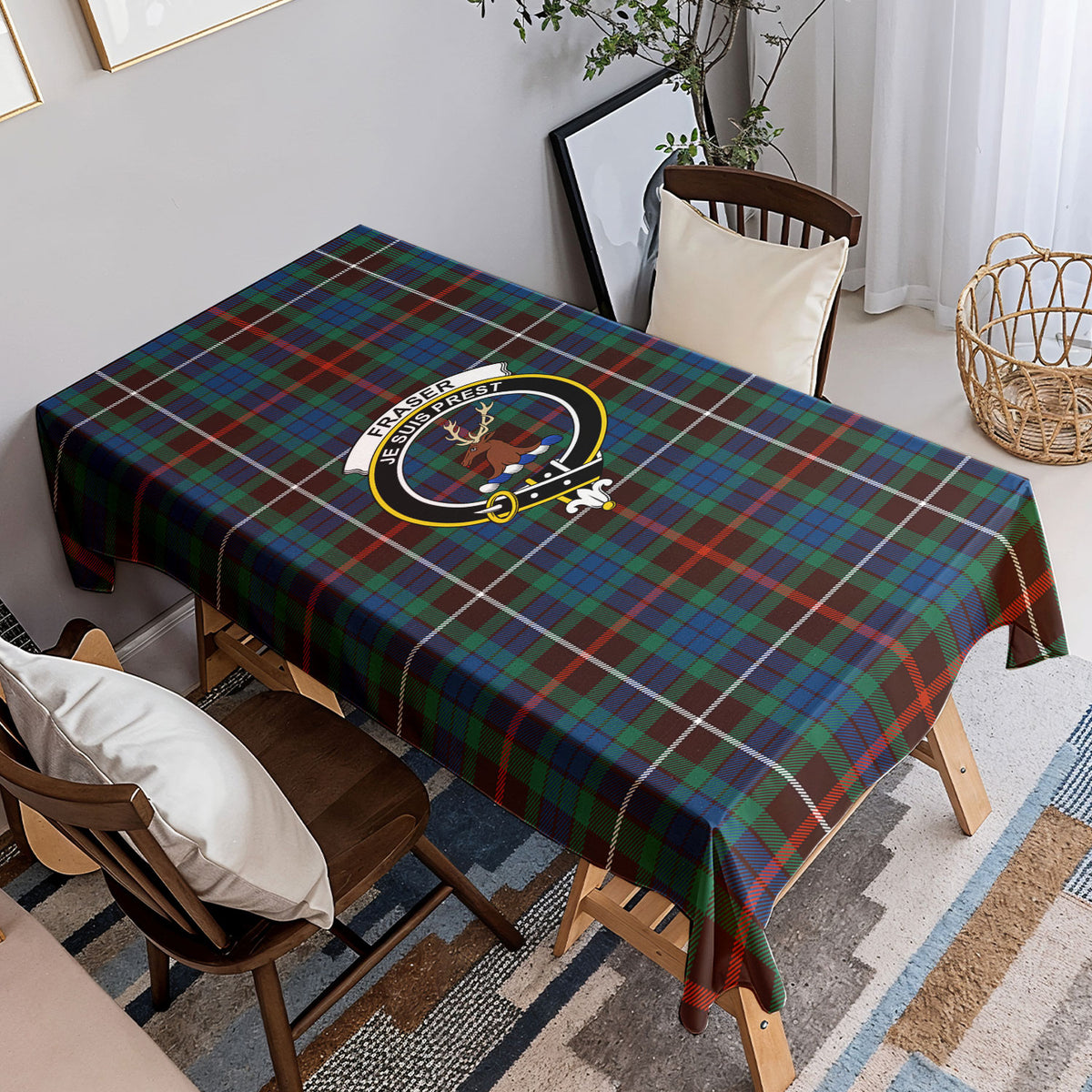 Fraser (of Lovat) Hunting Ancient Tartan Crest Tablecloth