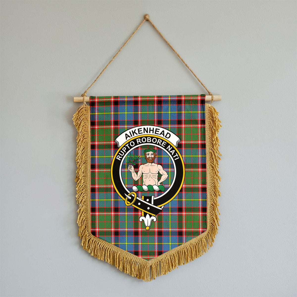 Aikenhead Tartan Crest Wall Hanging Banner - Wood Pole