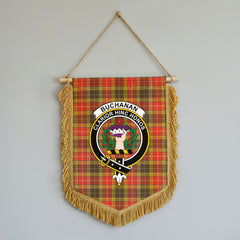 Buchanan Old Set Weathered Tartan Crest Wall Hanging Banner - Wood Pole