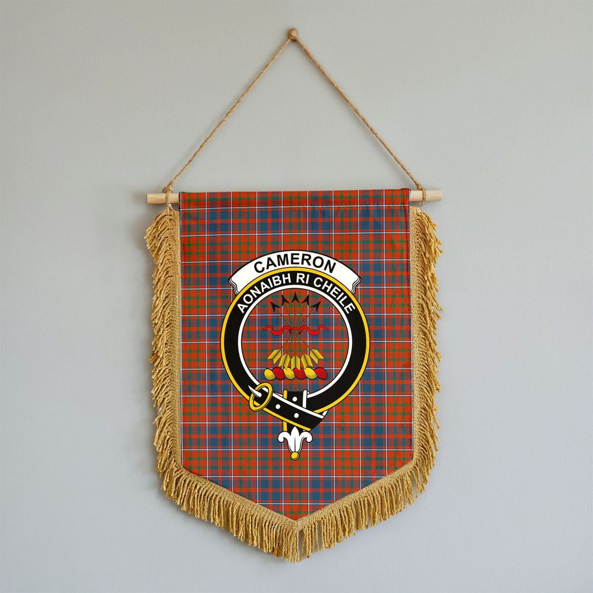 Cameron of Lochiel Ancient Tartan Crest Wall Hanging Banner - Wood Pole