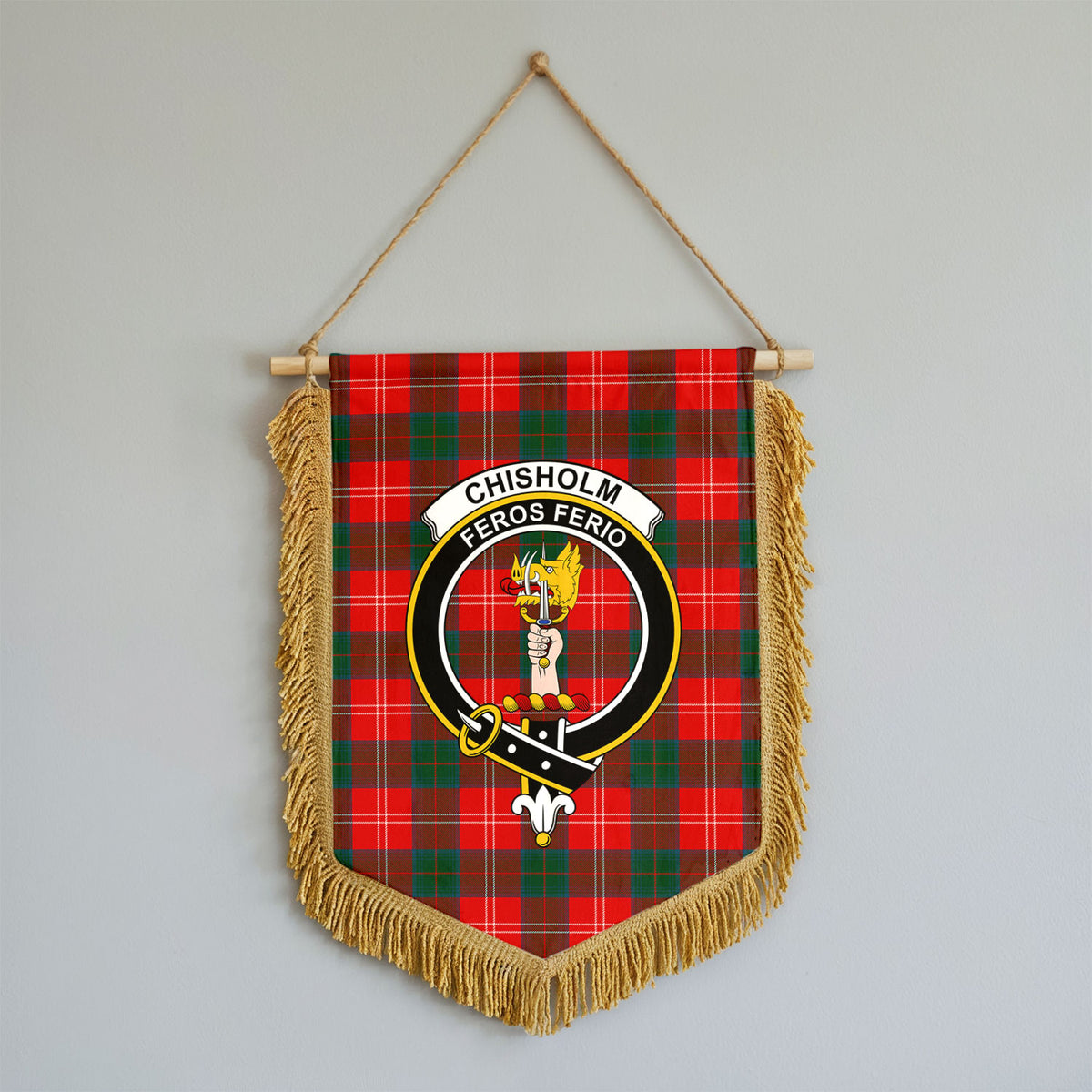 Chisholm Modern Tartan Crest Wall Hanging Banner - Wood Pole