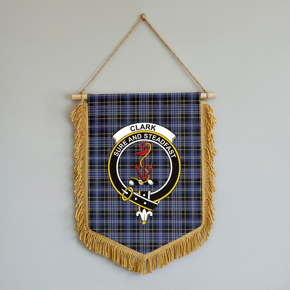 Clark Modern Tartan Crest Wall Hanging Banner - Wood Pole