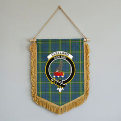 Clelland Tartan Crest Wall Hanging Banner - Wood Pole