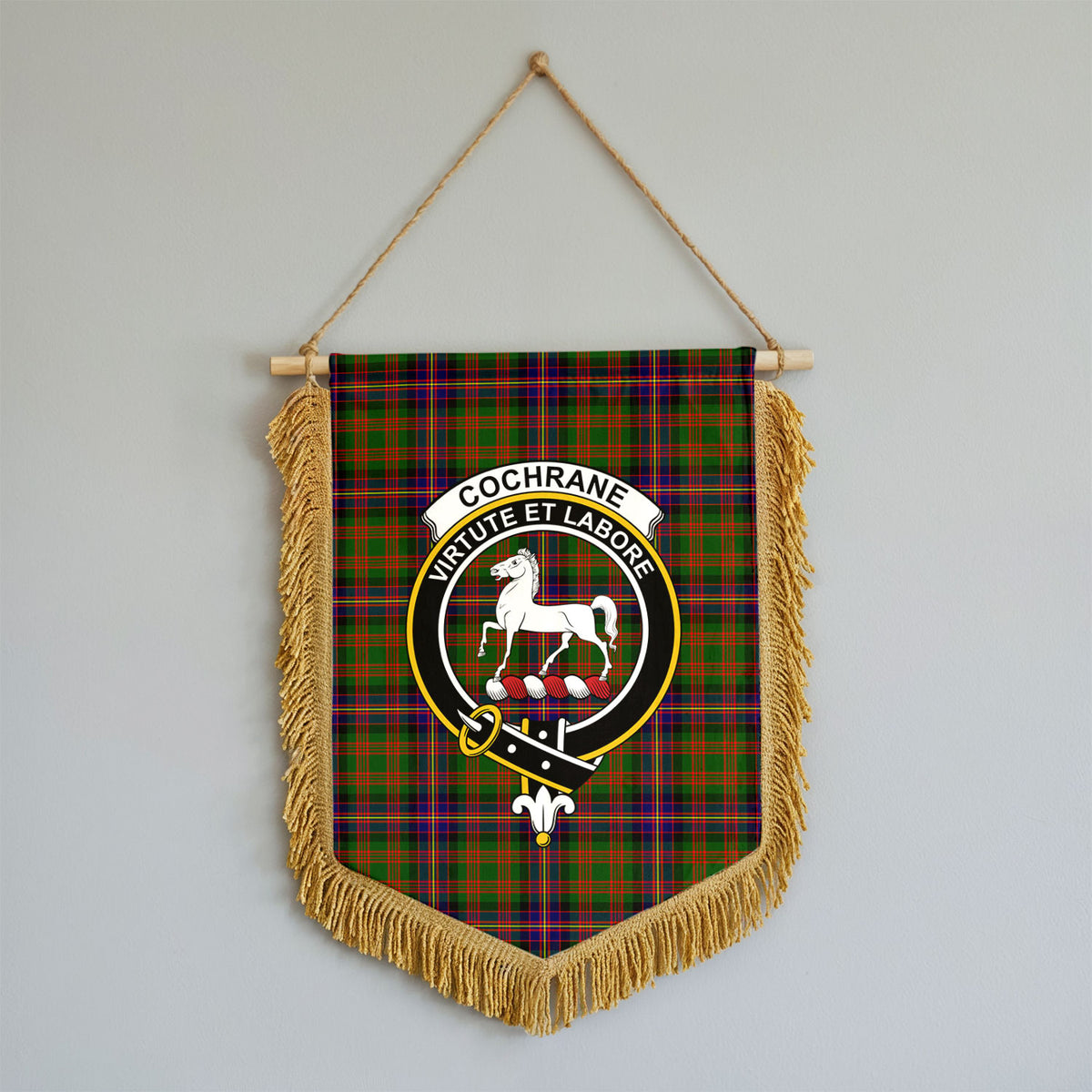 Cochrane Modern Tartan Crest Wall Hanging Banner - Wood Pole
