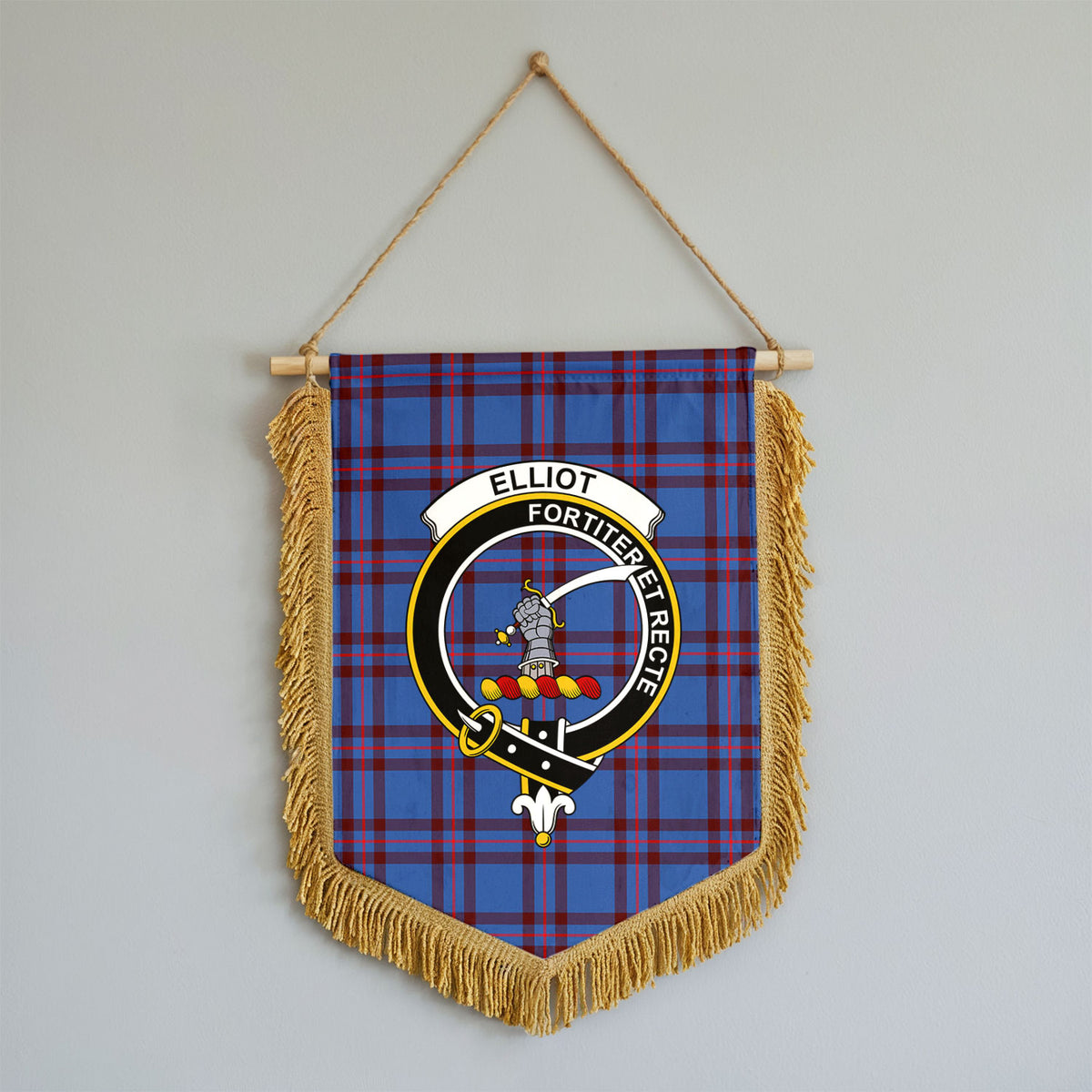 Elliot Modern Tartan Crest Wall Hanging Banner - Wood Pole
