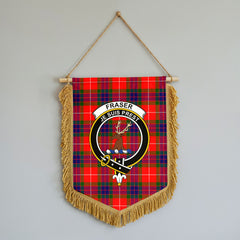 Fraser (of Lovat) Modern Tartan Crest Wall Hanging Banner - Wood Pole