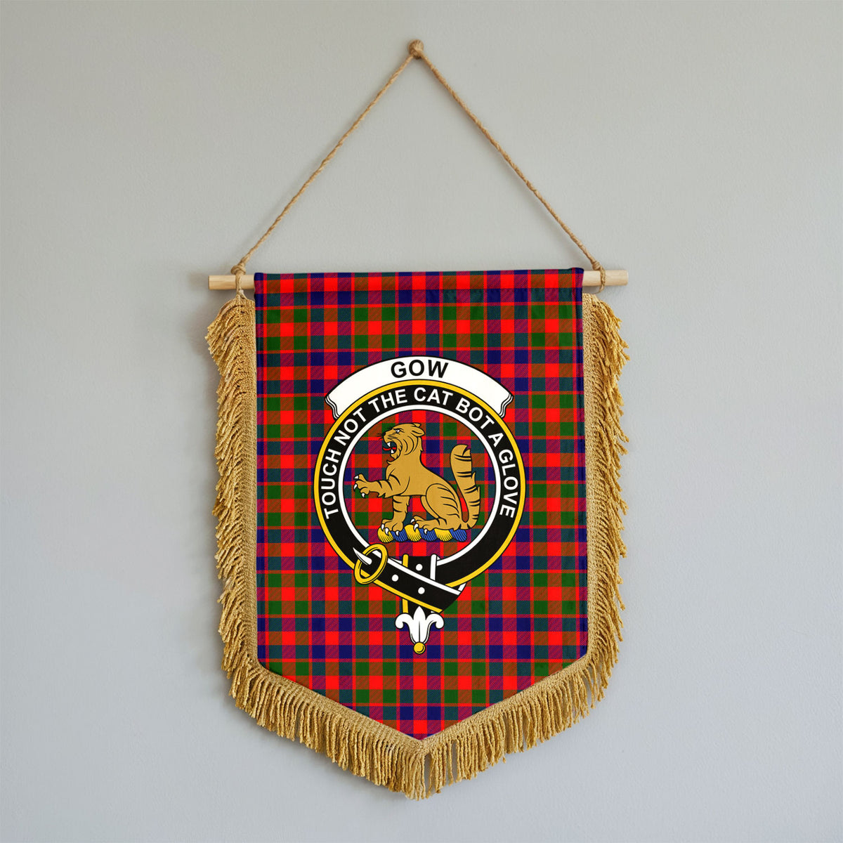 Gow (or McGouan) Tartan Crest Wall Hanging Banner - Wood Pole