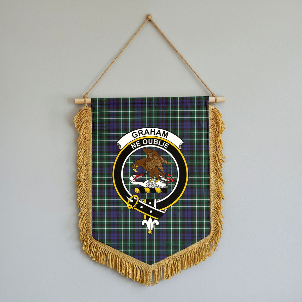 Graham of Montrose Modern Tartan Crest Wall Hanging Banner - Wood Pole