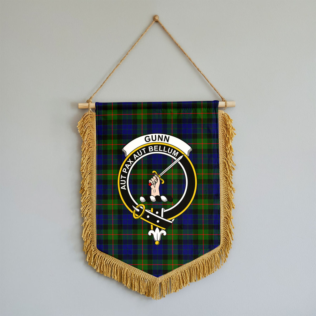 Gunn Modern Tartan Crest Wall Hanging Banner - Wood Pole