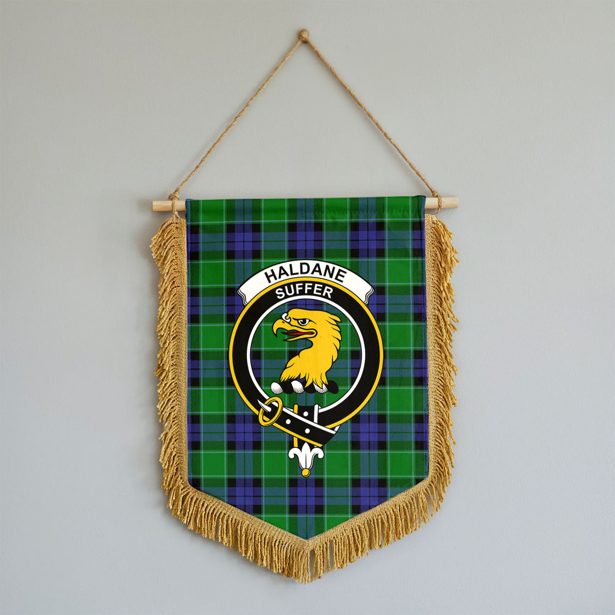 Haldane Tartan Crest Wall Hanging Banner - Wood Pole