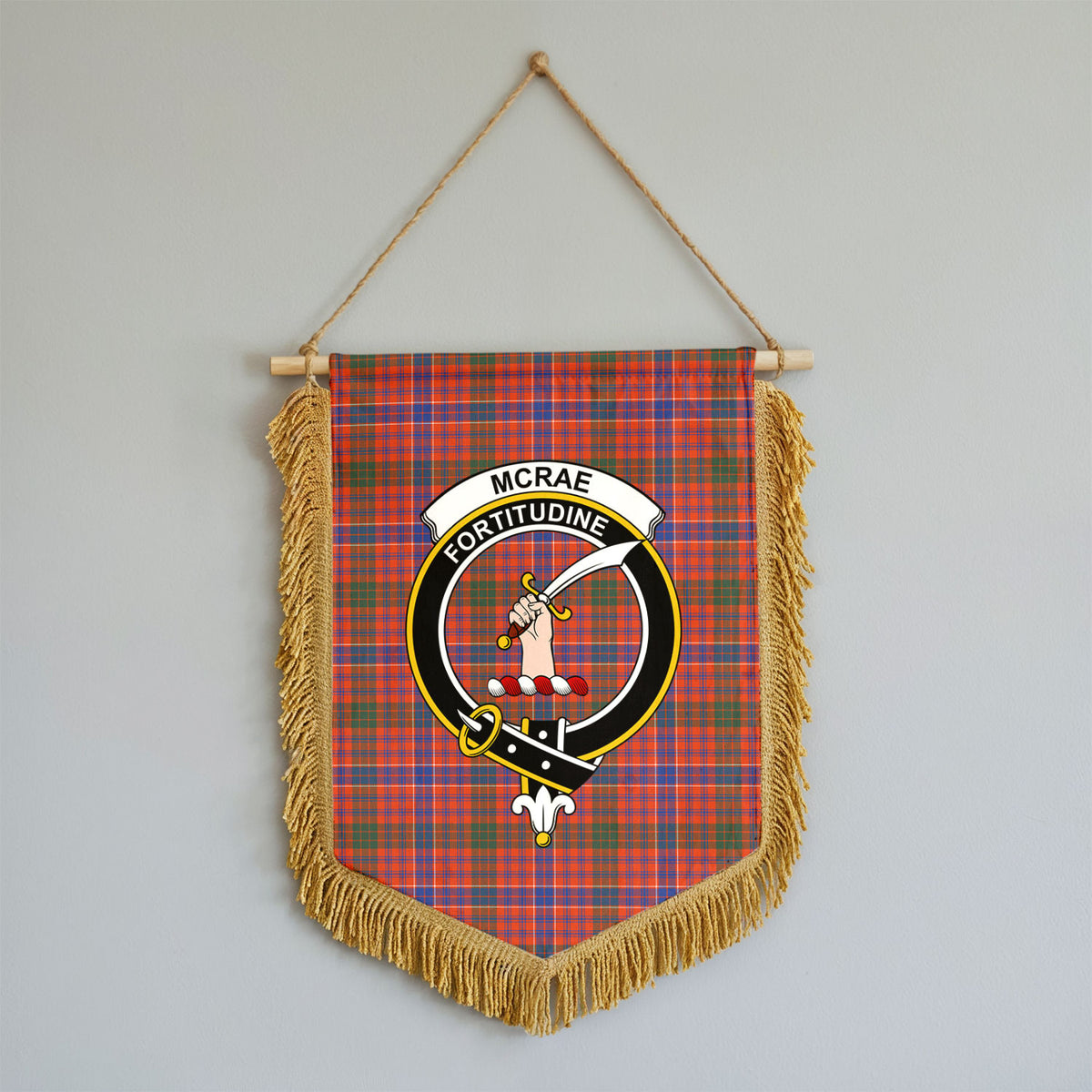 McRae Ancient Tartan Crest Wall Hanging Banner - Wood Pole