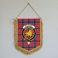 McTavish Modern Tartan Crest Wall Hanging Banner - Wood Pole