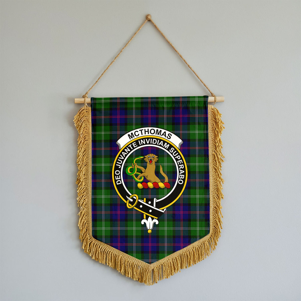 McThomas Modern Tartan Crest Wall Hanging Banner - Wood Pole