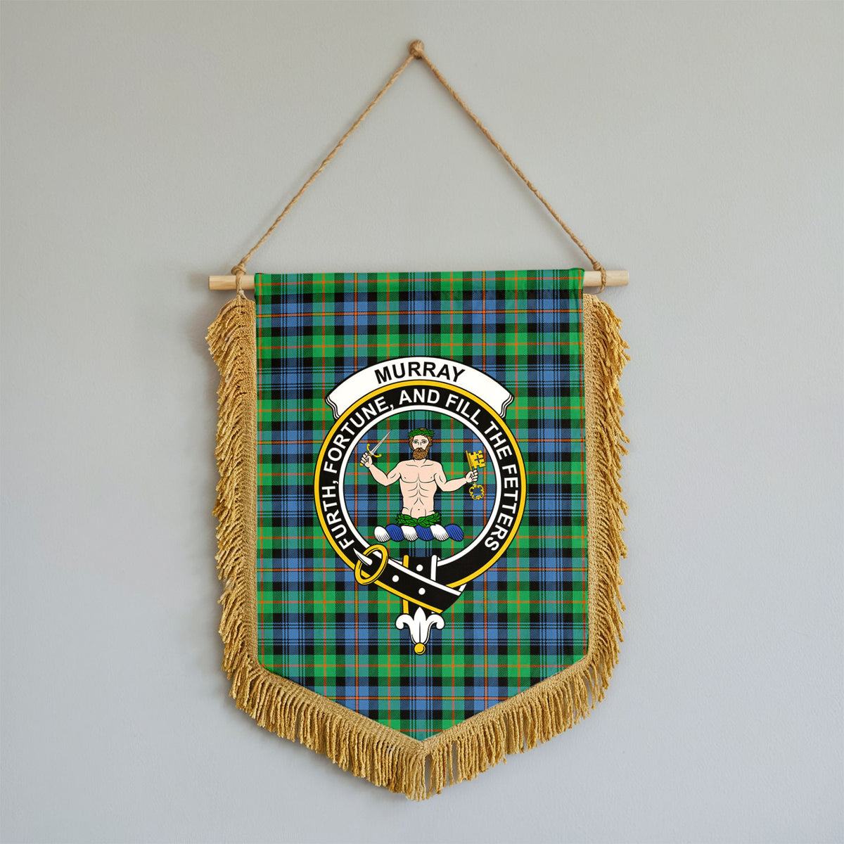 Murray of Atholl Ancient Tartan Crest Wall Hanging Banner - Wood Pole