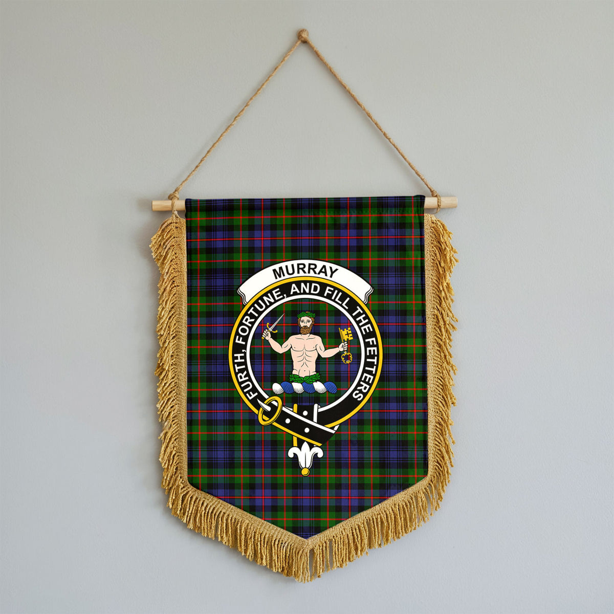 Murray of Atholl Modern Tartan Crest Wall Hanging Banner - Wood Pole