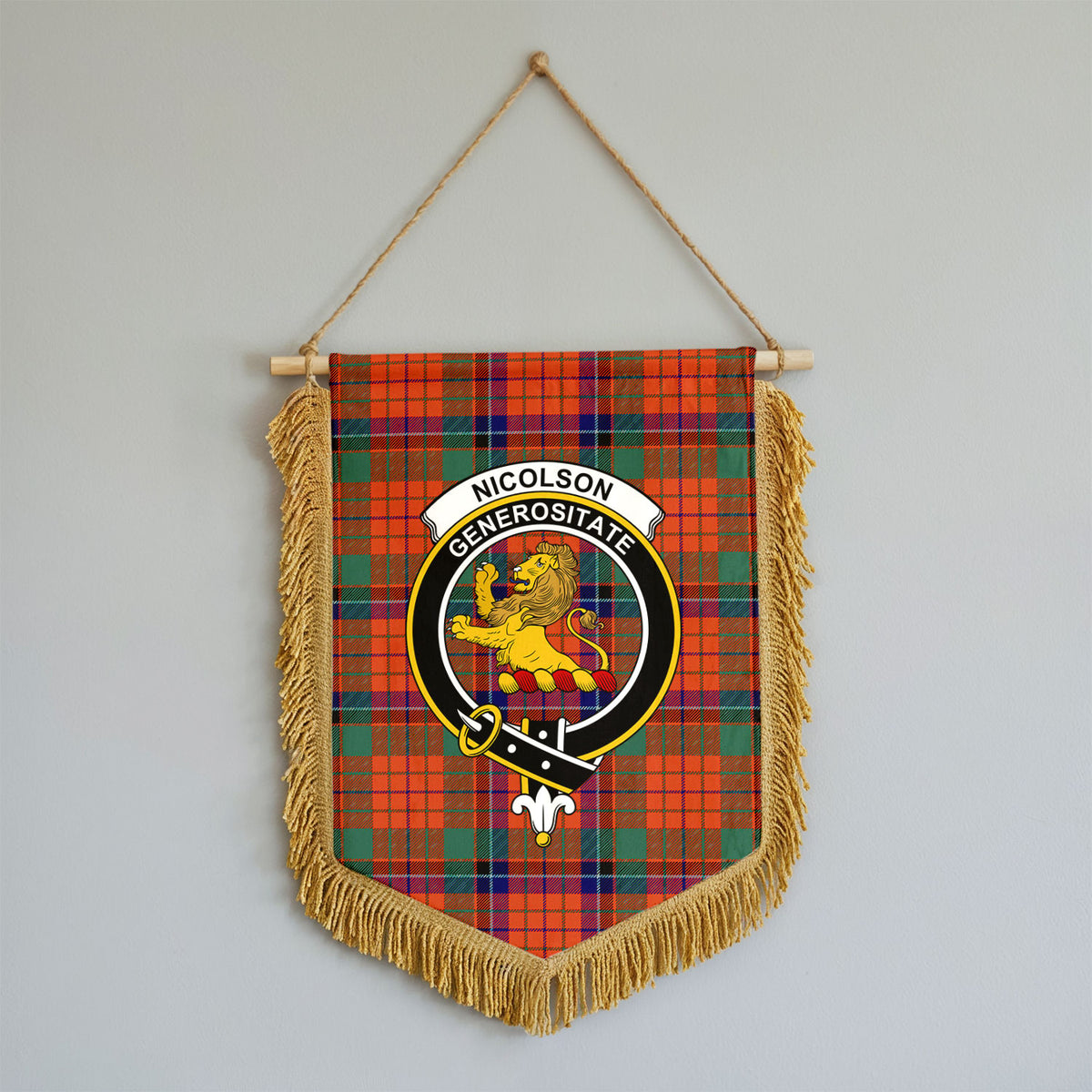 Nicolson Ancient Old Tartan Crest Wall Hanging Banner - Wood Pole