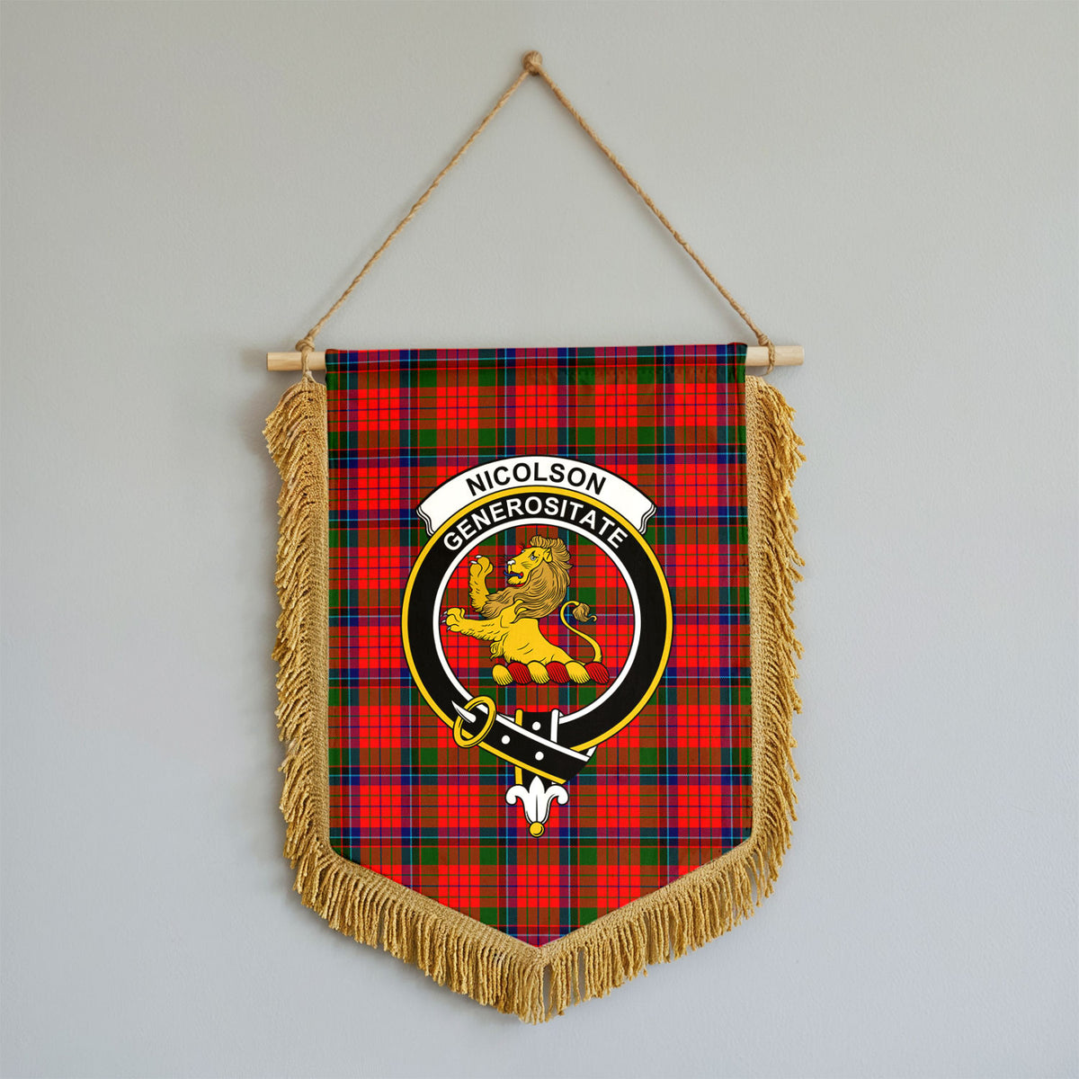 Nicolson Modern Tartan Crest Wall Hanging Banner - Wood Pole
