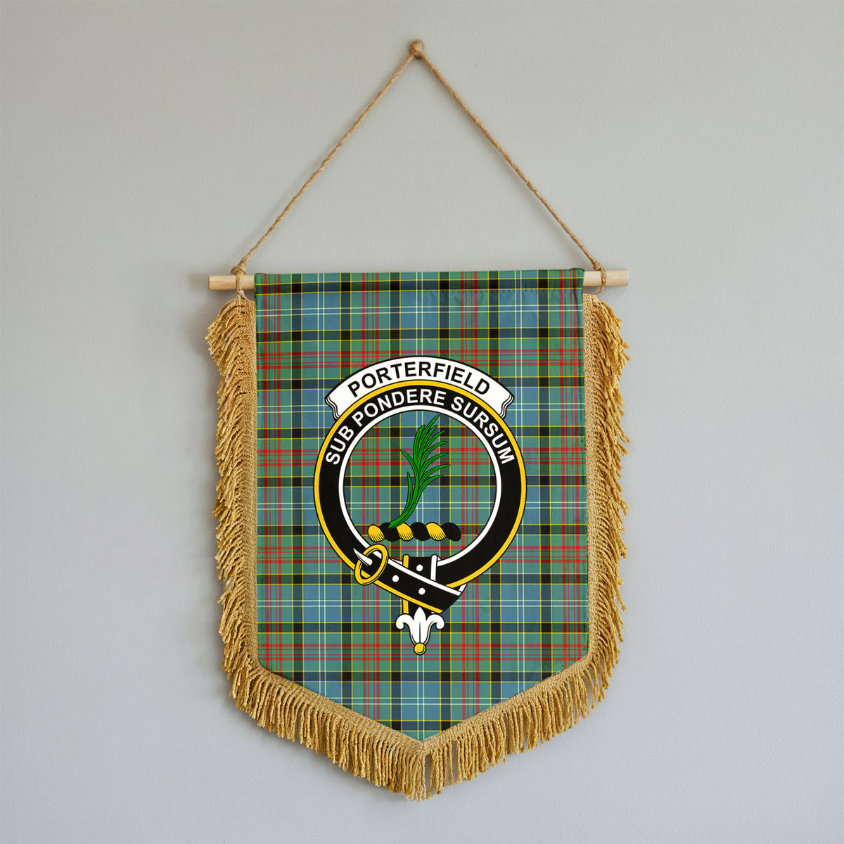 Porterfield Tartan Crest Wall Hanging Banner - Wood Pole