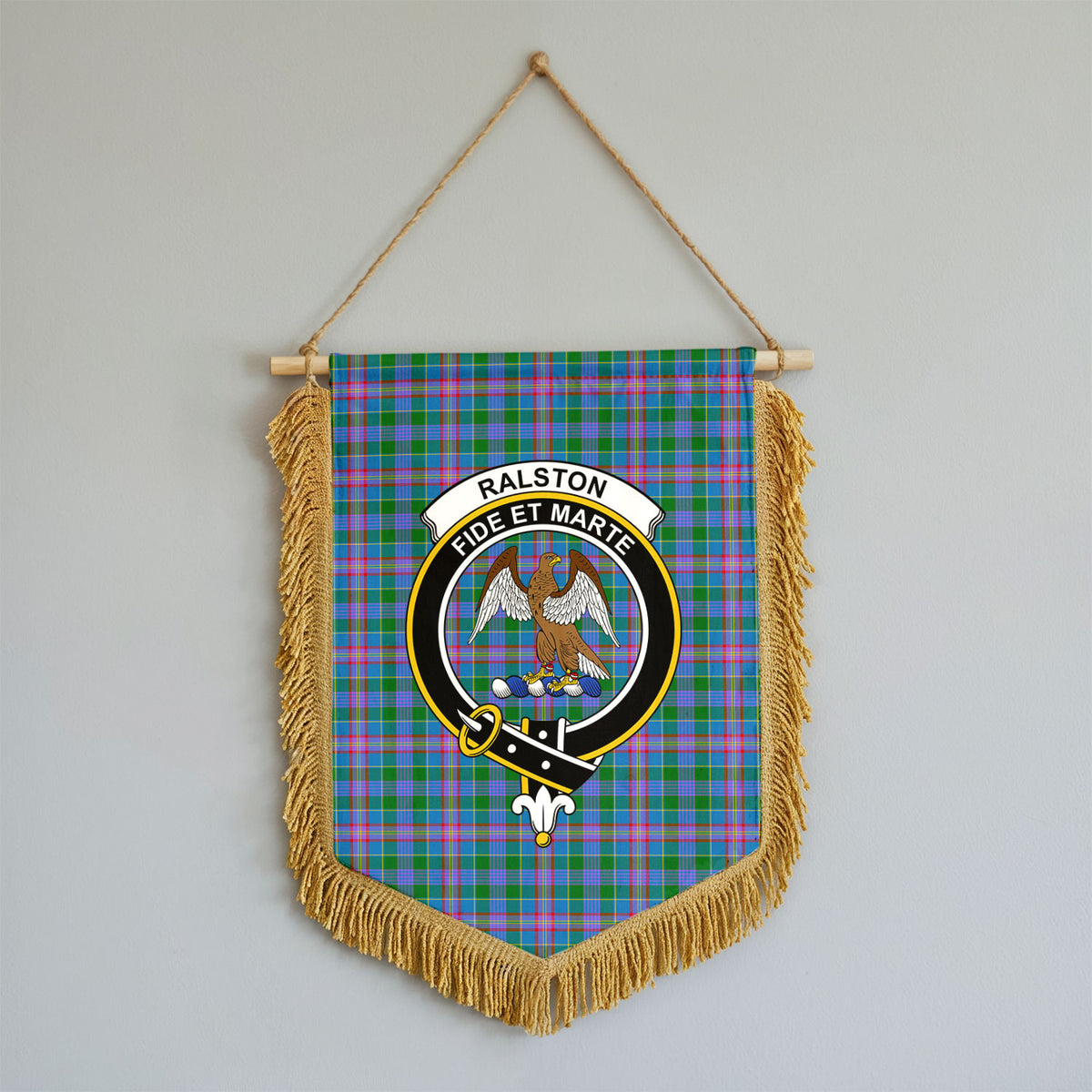Ralston Tartan Crest Wall Hanging Banner - Wood Pole