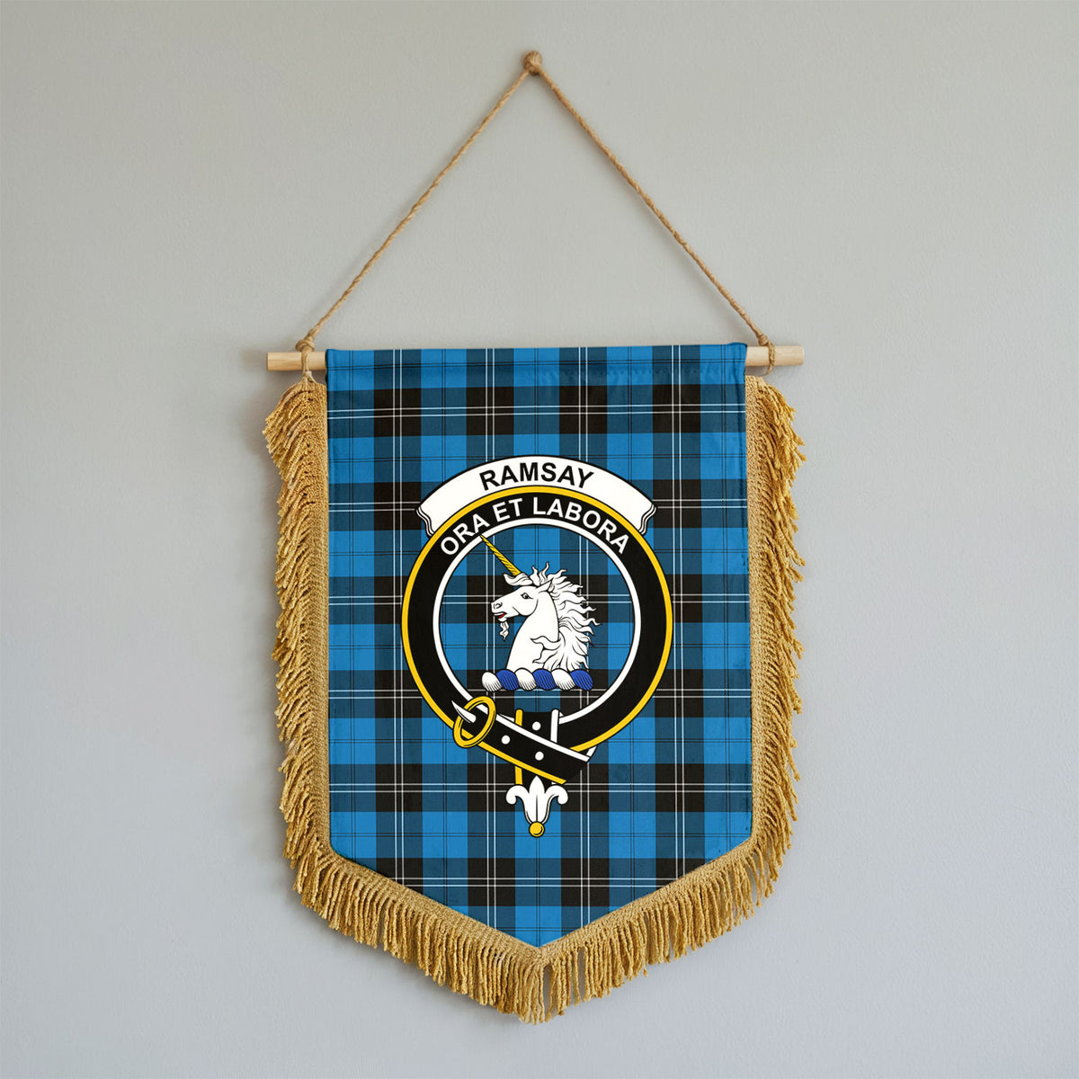 Ramsay Blue Ancient Tartan Crest Wall Hanging Banner - Wood Pole