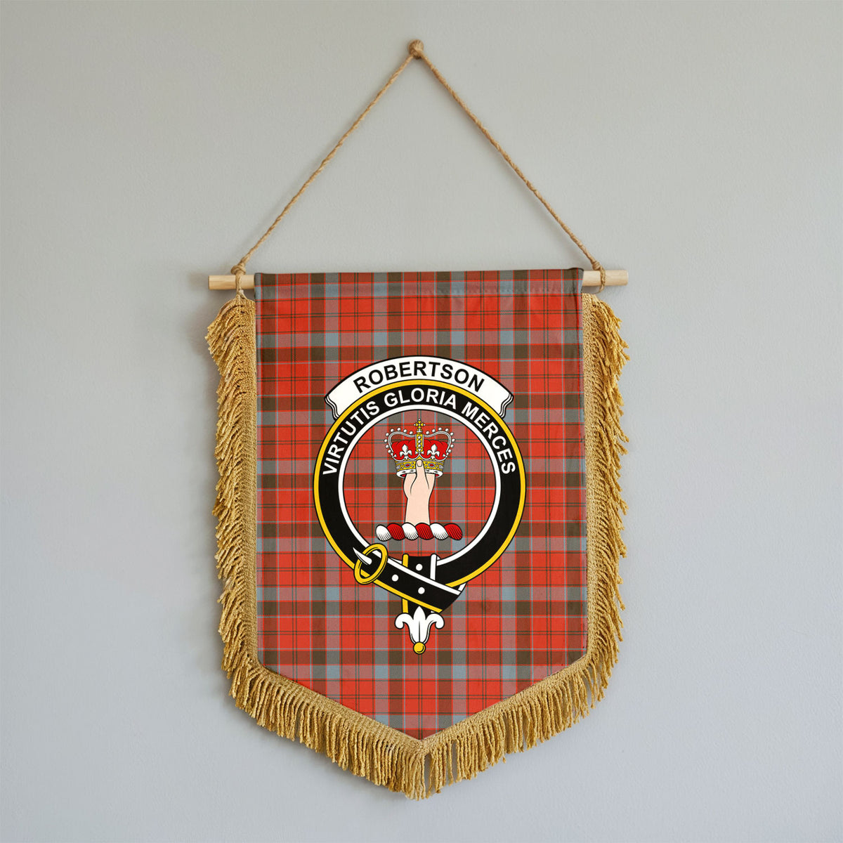 Robertson Weathered Tartan Crest Wall Hanging Banner - Wood Pole