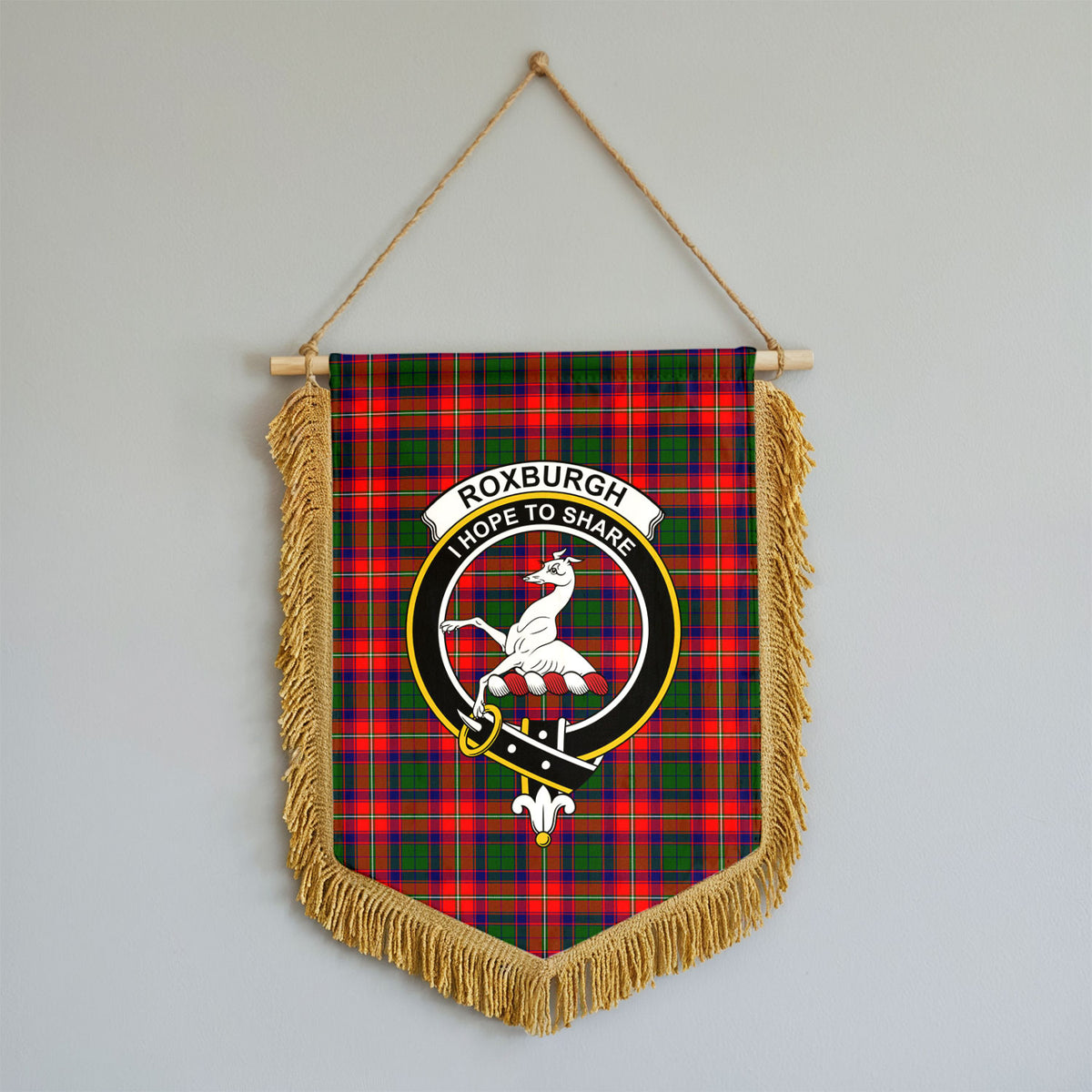 Roxburgh District Tartan Crest Wall Hanging Banner - Wood Pole