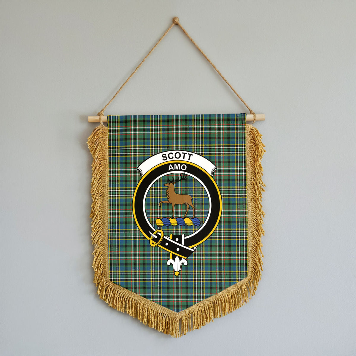 Scott Green Ancient Tartan Crest Wall Hanging Banner - Wood Pole