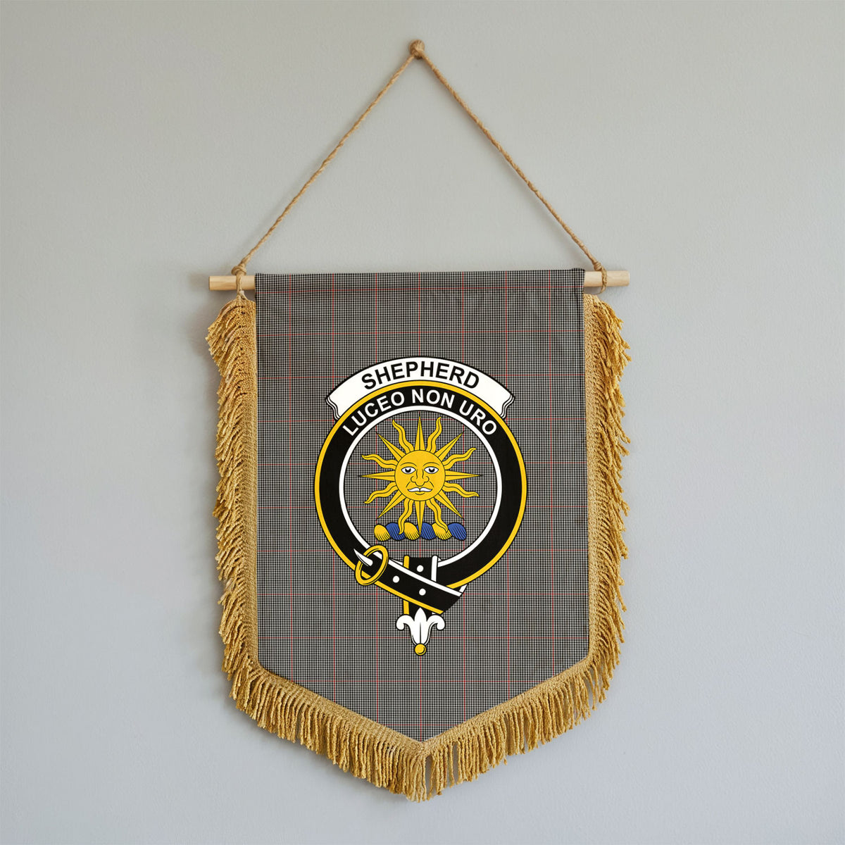 Shepherd Tartan Crest Wall Hanging Banner - Wood Pole
