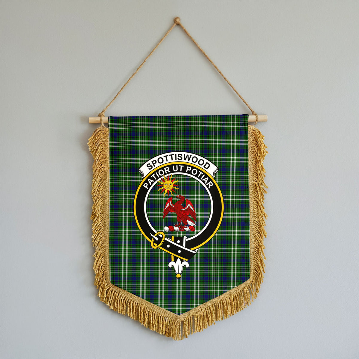 Spottiswood Tartan Crest Wall Hanging Banner - Wood Pole