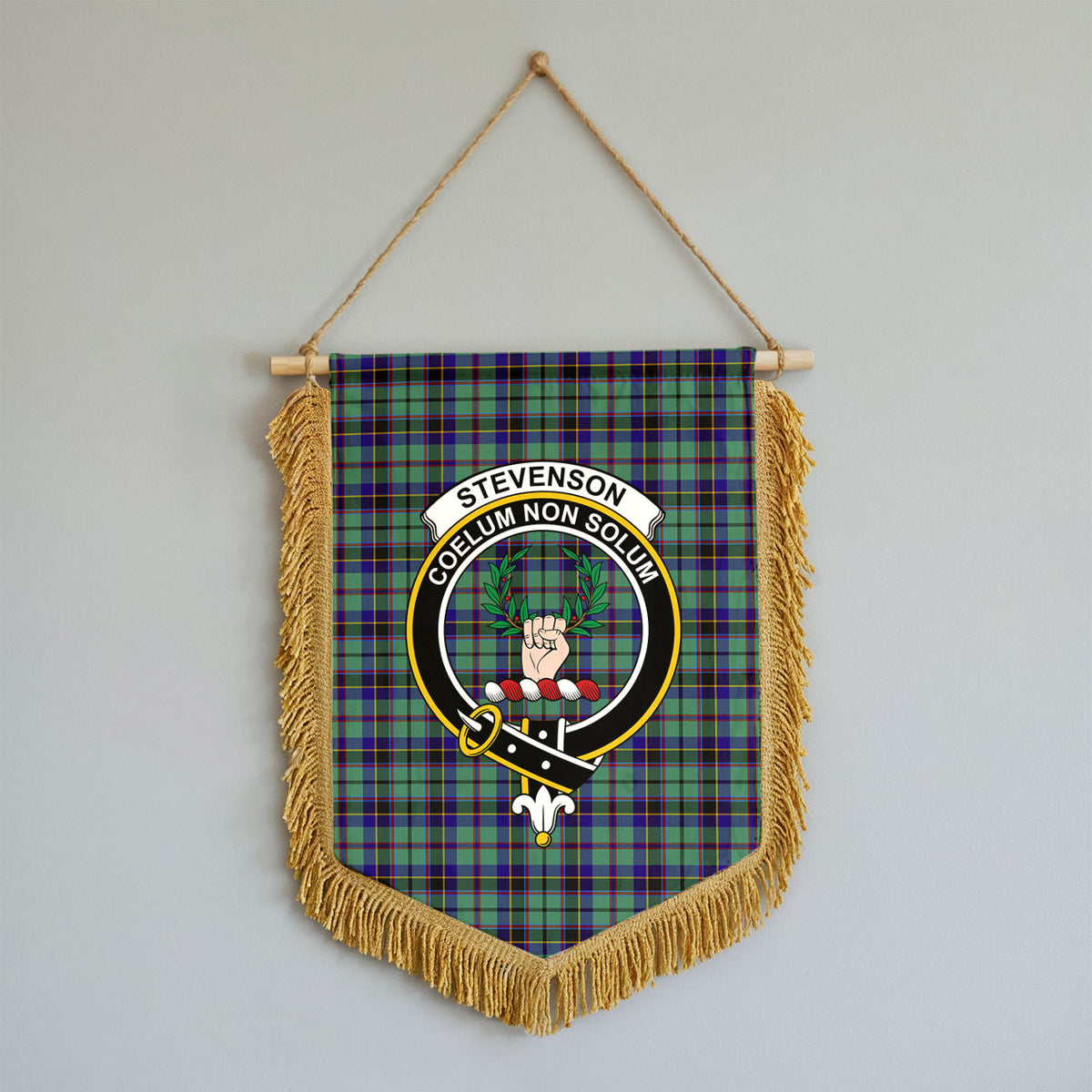 Stevenson Tartan Crest Wall Hanging Banner - Wood Pole