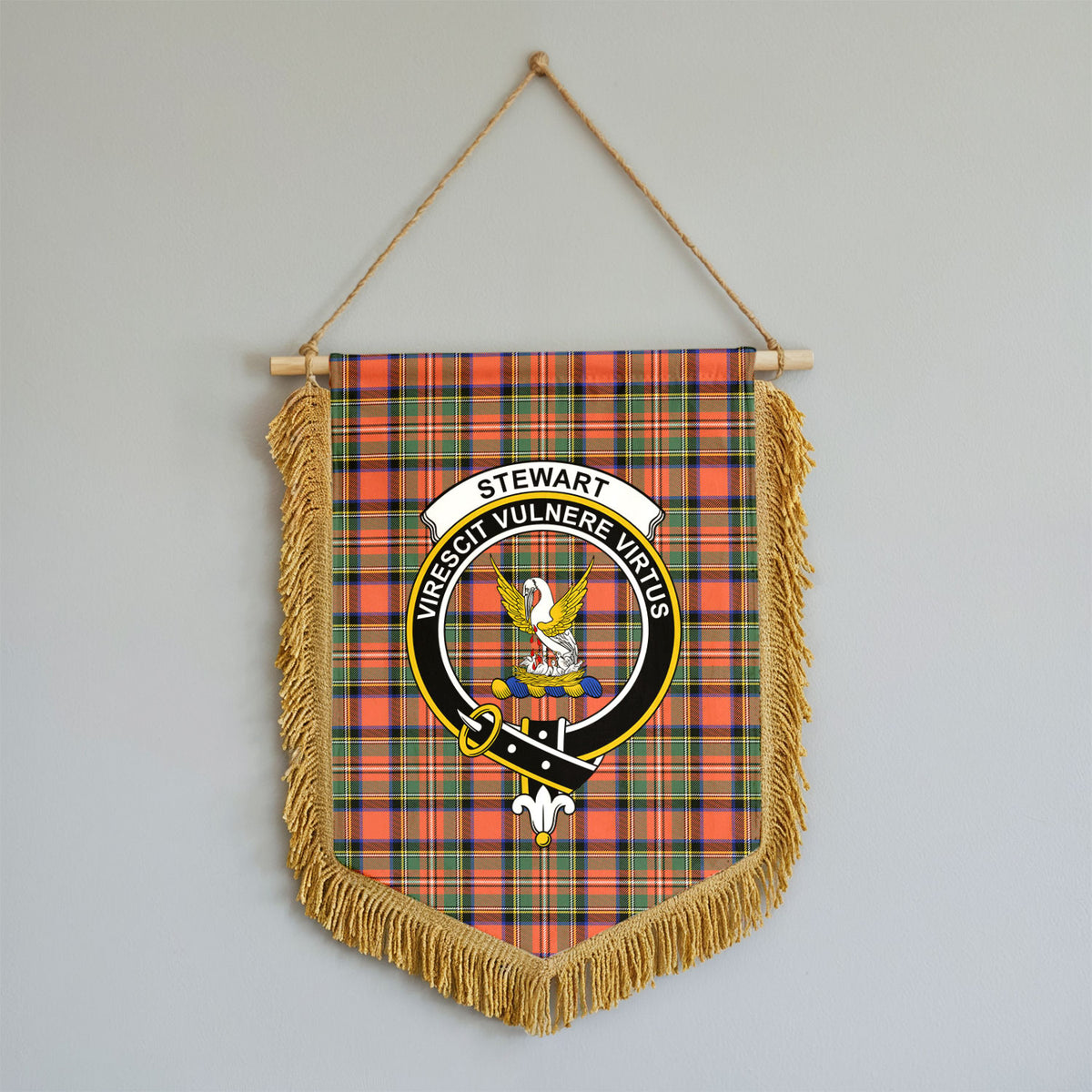 Stewart Royal Ancient Tartan Crest Wall Hanging Banner - Wood Pole