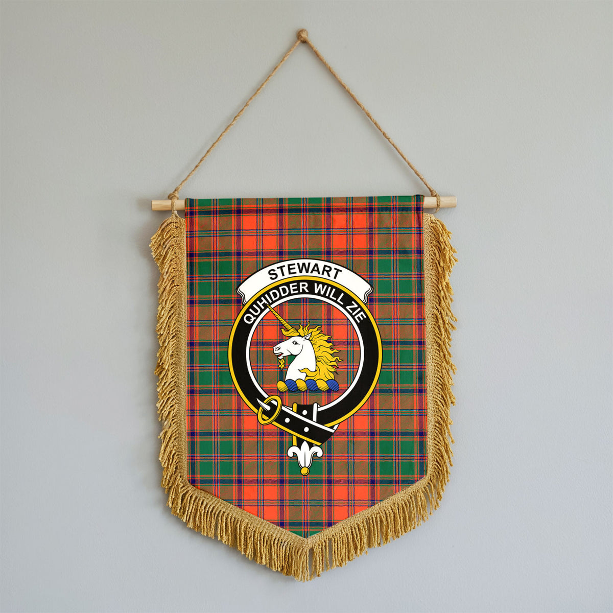Stewart of Appin Ancient Tartan Crest Wall Hanging Banner - Wood Pole